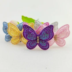 30 sztuk/partia 4*3.5CM dwuwarstwowe brokat motyl wyściełane aplikacje dla Craft ubrania akcesoria do szycia DIY akcesoria do włosów...