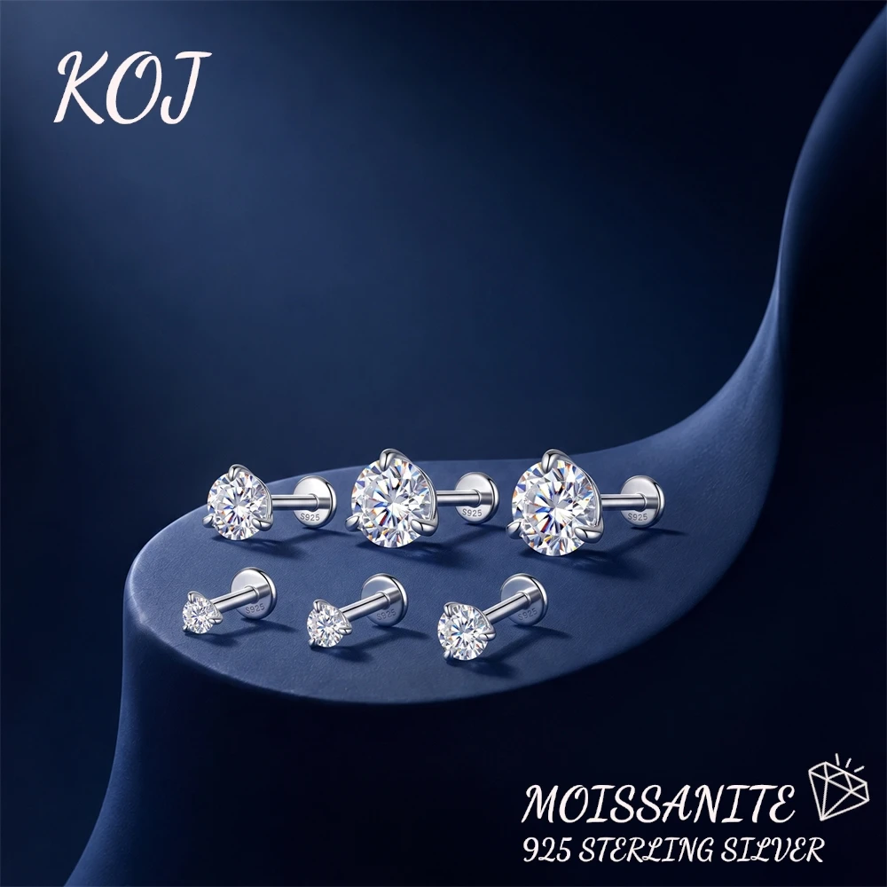 KOJ 1PC S925 Silver Classic Moissanite Stud Earring Round 3 6 Prong Delicate Hypoallergenic For Women Everyday Wear Wedding Gift
