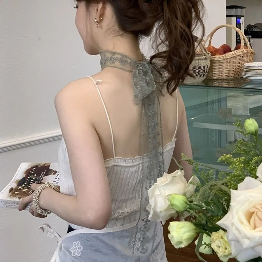 أنيقة طويلة الدانتيل منديل النمط الفرنسي الشريط رقيقة وشاح التطريز عقال النساء