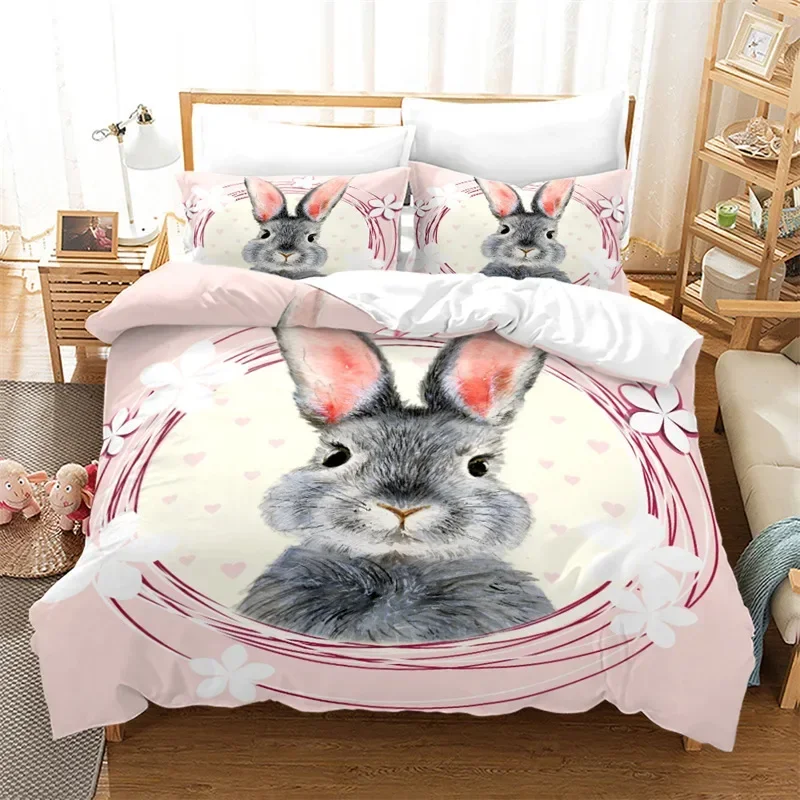 

Cartoon Rabbit Funny Animals Comfortable Duvet Quilt Cover Pillowcase Bedding Set Children Bedroom Decoration Home Textile