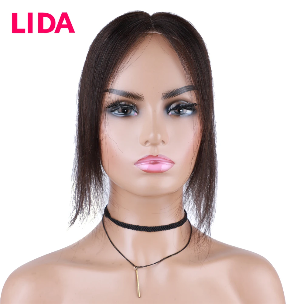 Straight Silk Base Women Topper with Clips 4Inch Hand Made Lace Hair Line  None Remy Chinese Human Hair For Women 14 Inch