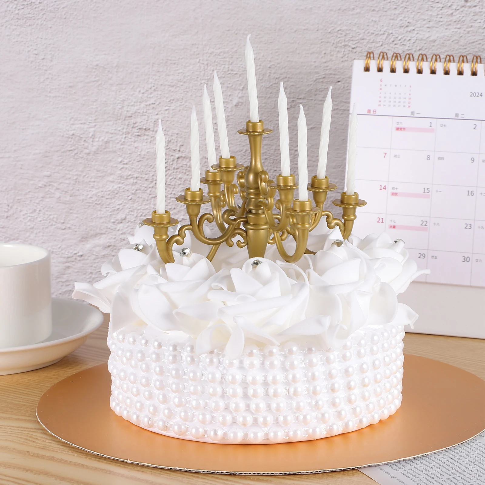 

2pcs Toppers Candelabra Reusable Birthday Cake Decorations Creative Candlestick Design For Wedding Party Cakes -