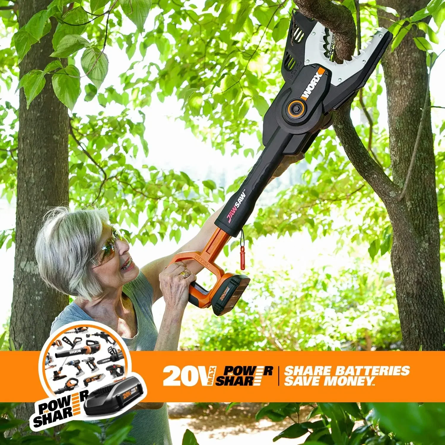 

20V JawSaw Cordless Chainsaw Power Share - WG320 (Battery & Charger Included)