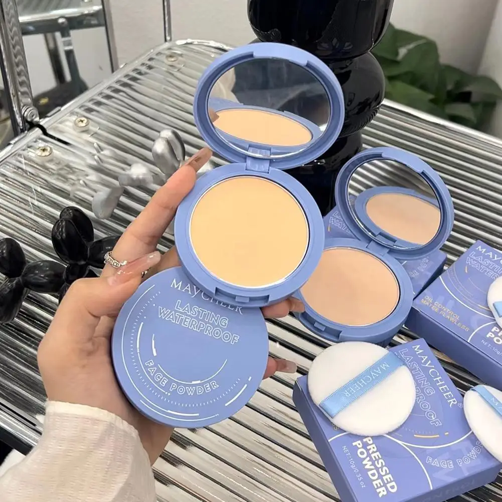 Polvo Compacto Mate MAYCHEER, Control de Grasa, Fijador de Maquillaje, Larga Duración, Resistente al Agua, para Iluminar el Tono de Piel