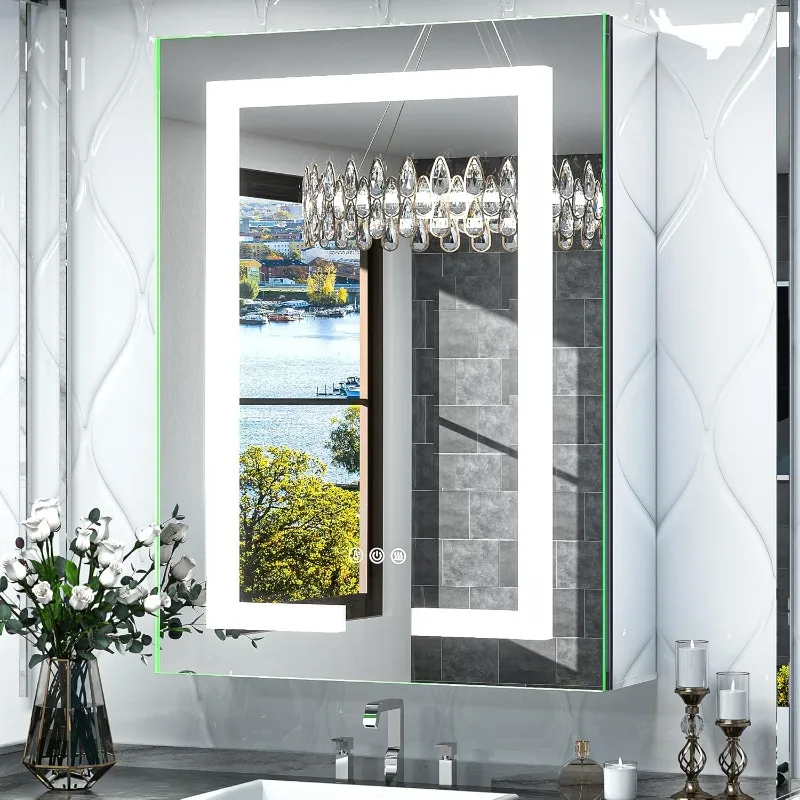 Built-in medicine cabinet with mirror light and power socket,surface mounted,suitable for bathroom storage and modern decoration