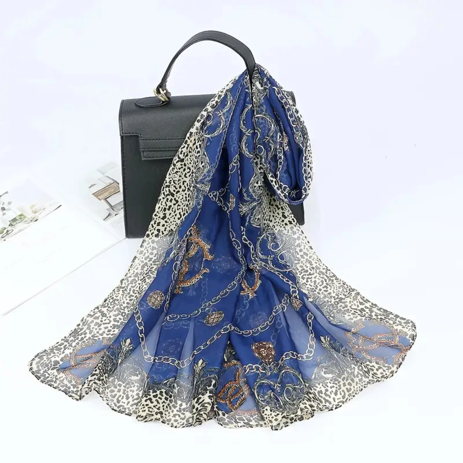 

Leopard Print Thin Chiffon Imitation Silk Scarf - Fashionable and Colorful Warm Shawl for Women