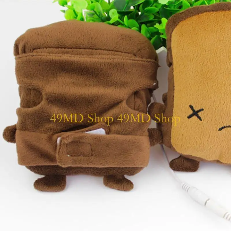 

49MD Women Girls Bread Embroidery Face Hand Warmer USB Heating Half Finger Gloves Adjustable Winter Thick Plush