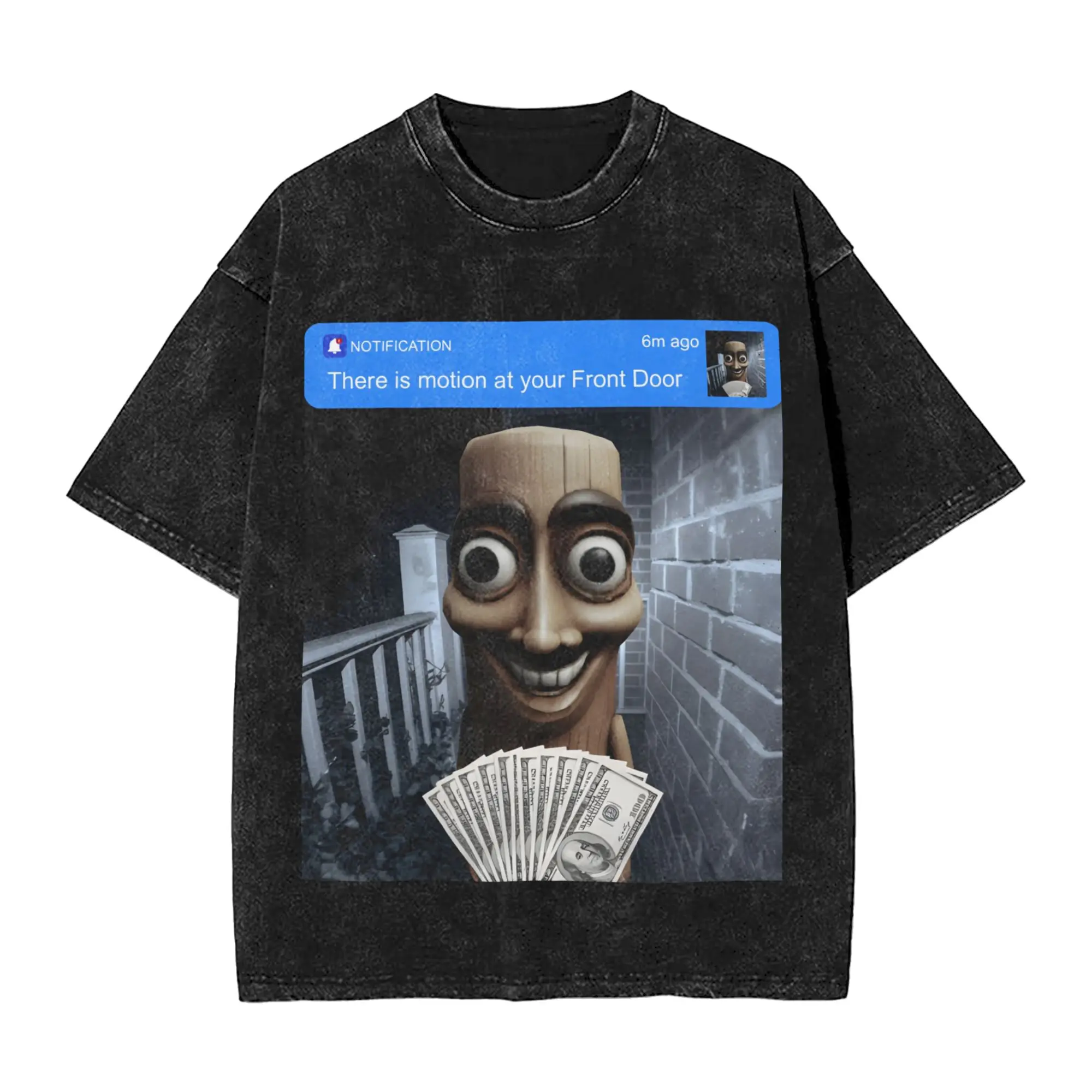 There is motion at your front door Tung tung tung sahur  T Shirts Hip Hop Washed Short Sleeve T-Shirt  Novelty Streetwear