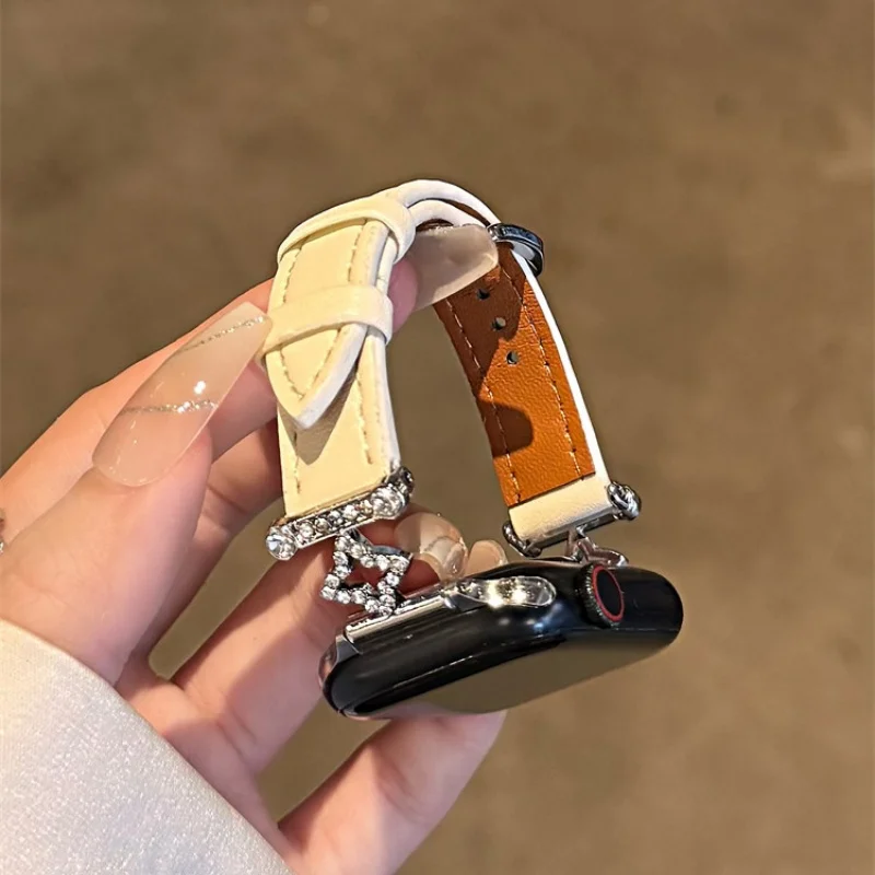 

Cross star studded diamond and leather combination, lightweight luxury compatible with iWatch strap, 38mm 40mm 41mm 42mm 44mm 45