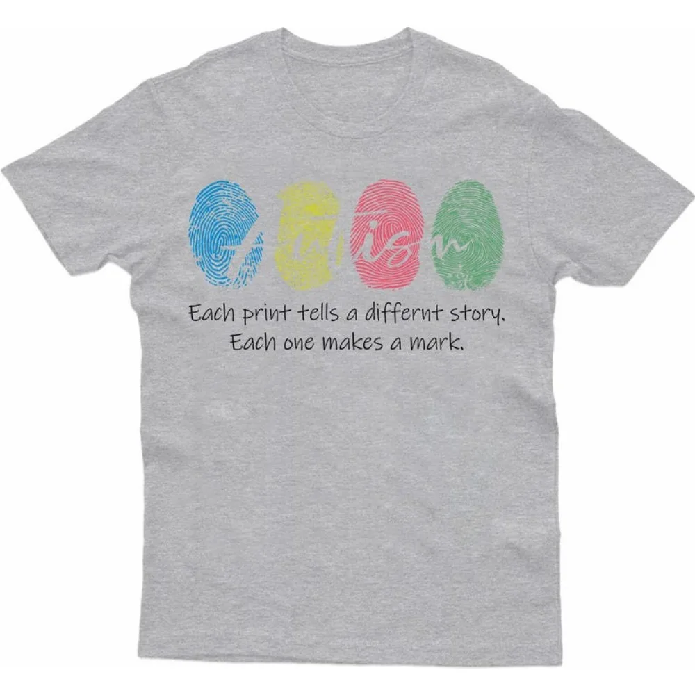 Autism Awareness Fingerprint T-Shirt: Autism Day Meme Tops Autism Support Charity Gift High Quality Cotton Tops Women Tees
