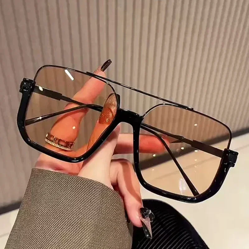 أزياء براون مربع المرأة النظارات الشمسية الجديدة خمر المتضخم جسور مزدوجة نظارات شمسية الإناث الفاخرة شقة أعلى ظلال النظارات #4