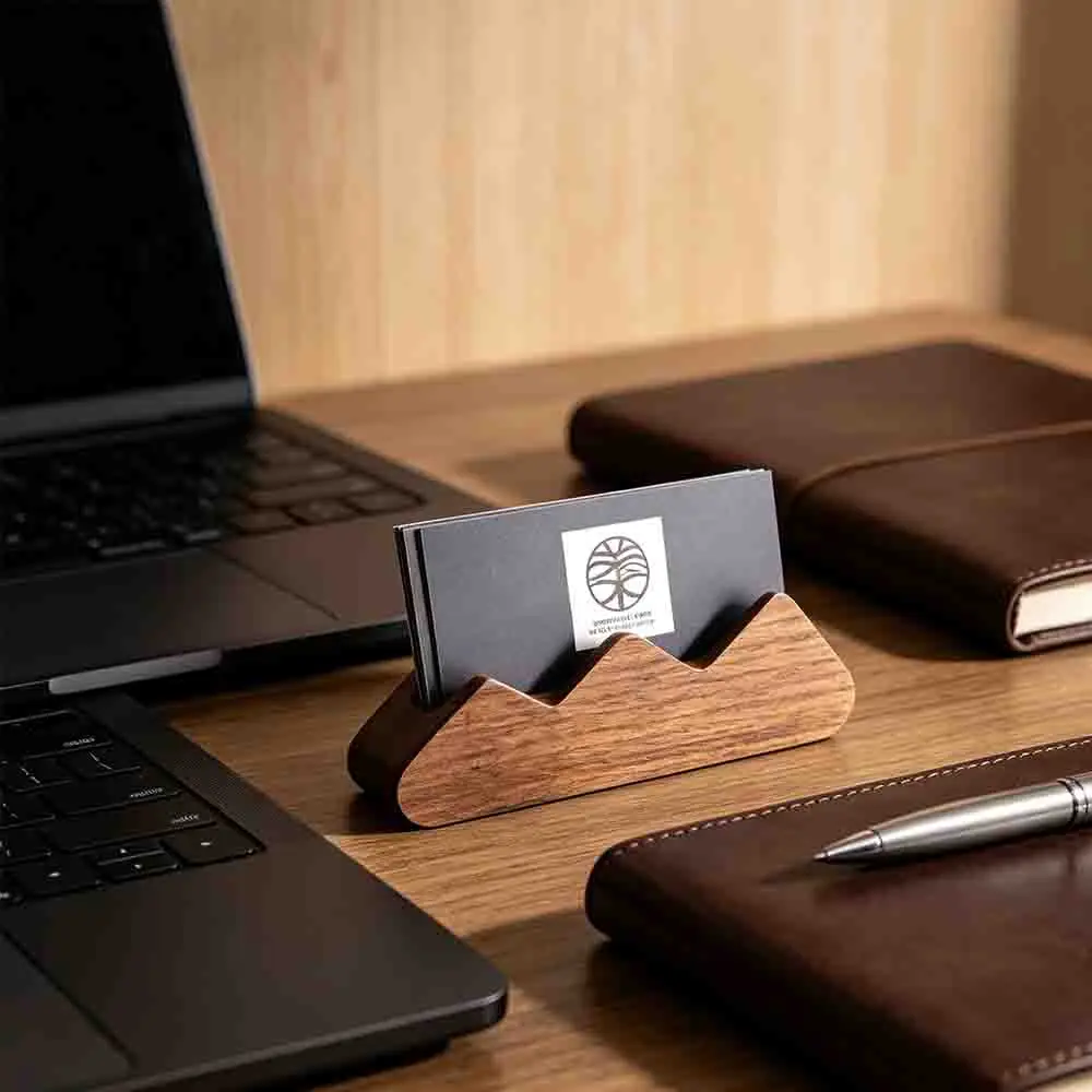 Desk Organizer Walnut Wood Card Holder Triangle Shape Creative Office Decor Gift Minimalist Name Card Stand Business Stand