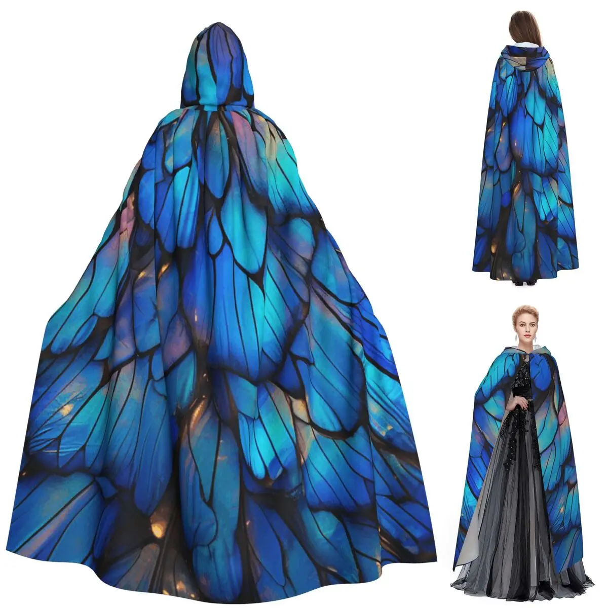 

Длинный плащ с капюшоном и перьями, средневековый костюм ведьмы, накидка для косплея, Хэллоуин, вампир, для взрослых, унисекс