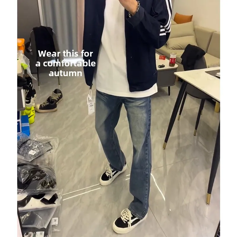 

Мужские джинсы прямого кроя в винтажном американском стиле, осенняя мода, молодежные прямые джинсы-трубы