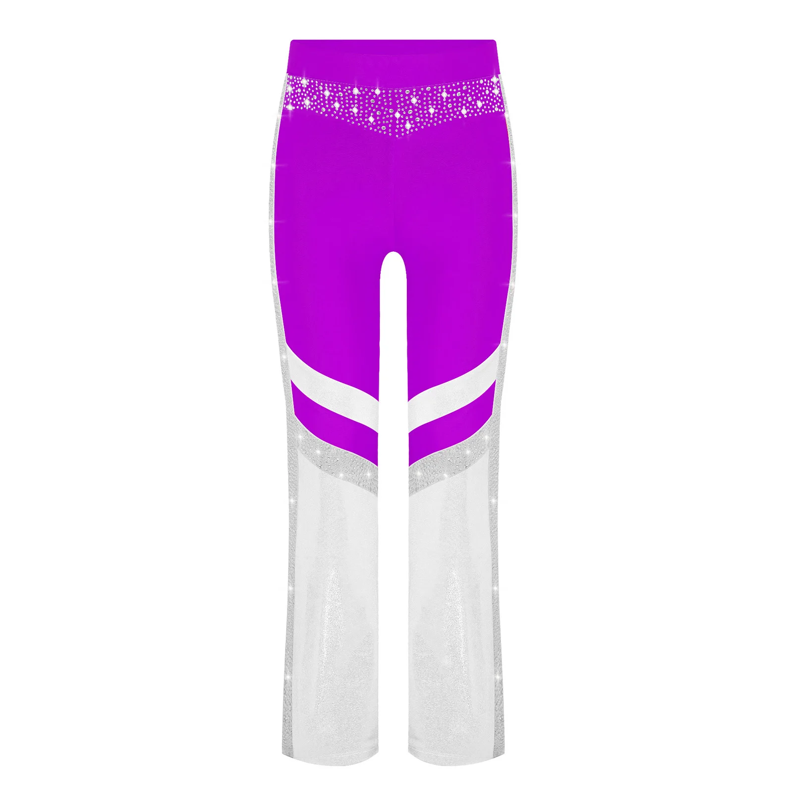 Crianças meninas calças de sino moda dancewear crianças ballet dança traje cor bloco queimado calças de ginástica