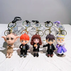 Harries Movie&TV Hot 3D PVC Keychain Potters Toy Dobby Hermione Malfoy Ron Weasley Snape Action Figure Party Key For Gifts