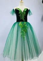 Vestido tutú de Ballet largo verde para mujeres adultas, vestido de baile de Ballet de actuación romántica para niñas y niños, faldas tutú, Ropa de baile de tul
