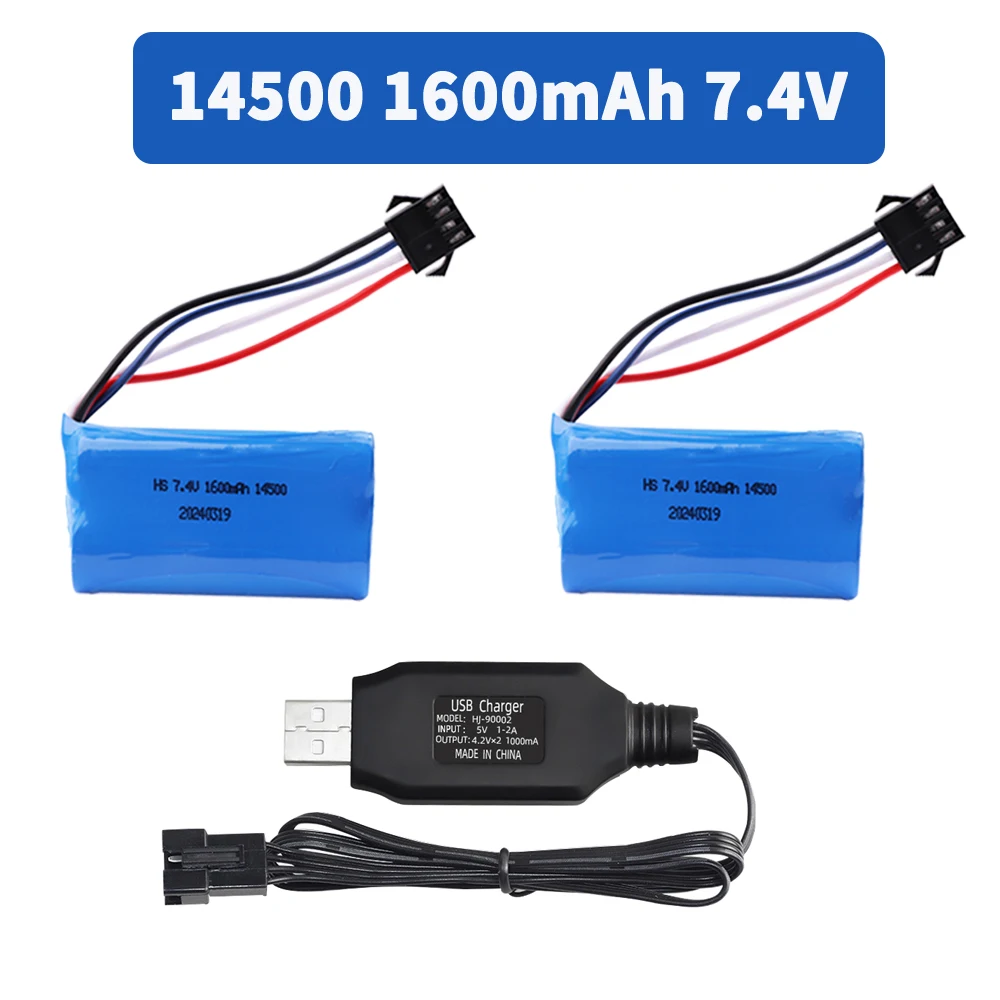 14500 7.4V 1600mAh Li-ion Battery Batteries For Remote Controlled Helicopter quadcopter RC Car Truck Toys Parts with SM-4P plug