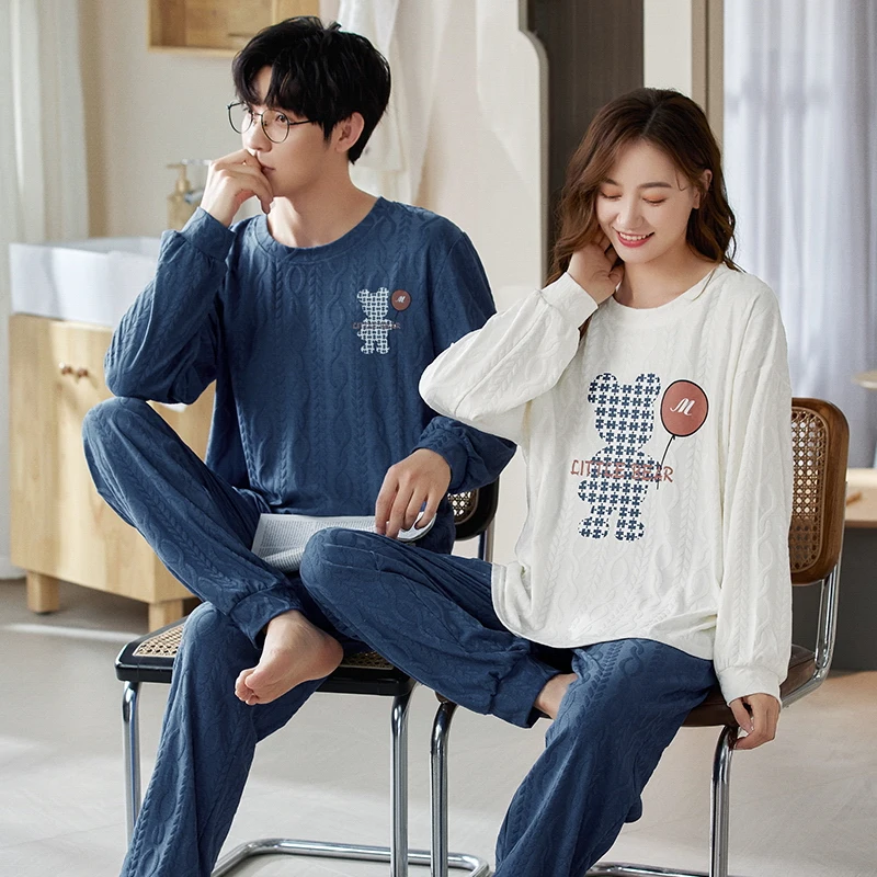 Hàn Quốc Nam Pijamas Bộ Cotton Nữ Bộ Đồ Ngủ Bộ Thu Đồ Ngủ Áo Loungewear Hombre Mujer "Quần Áo Mặc Ở Nhà Pyjamas Phù Hợp Với