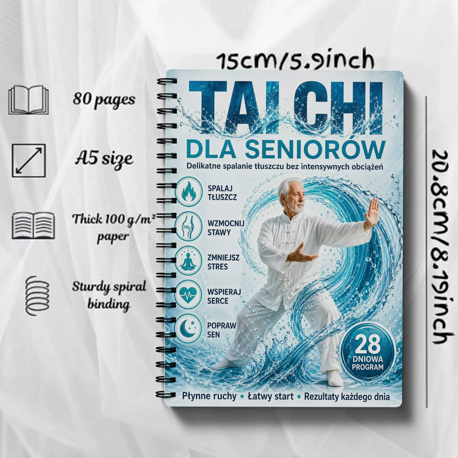 Polish Version Tai Chi for Seniors 60+ 28-Day 10 Mins Daily Program Spiral Bound Beginner Friendly Guide Book