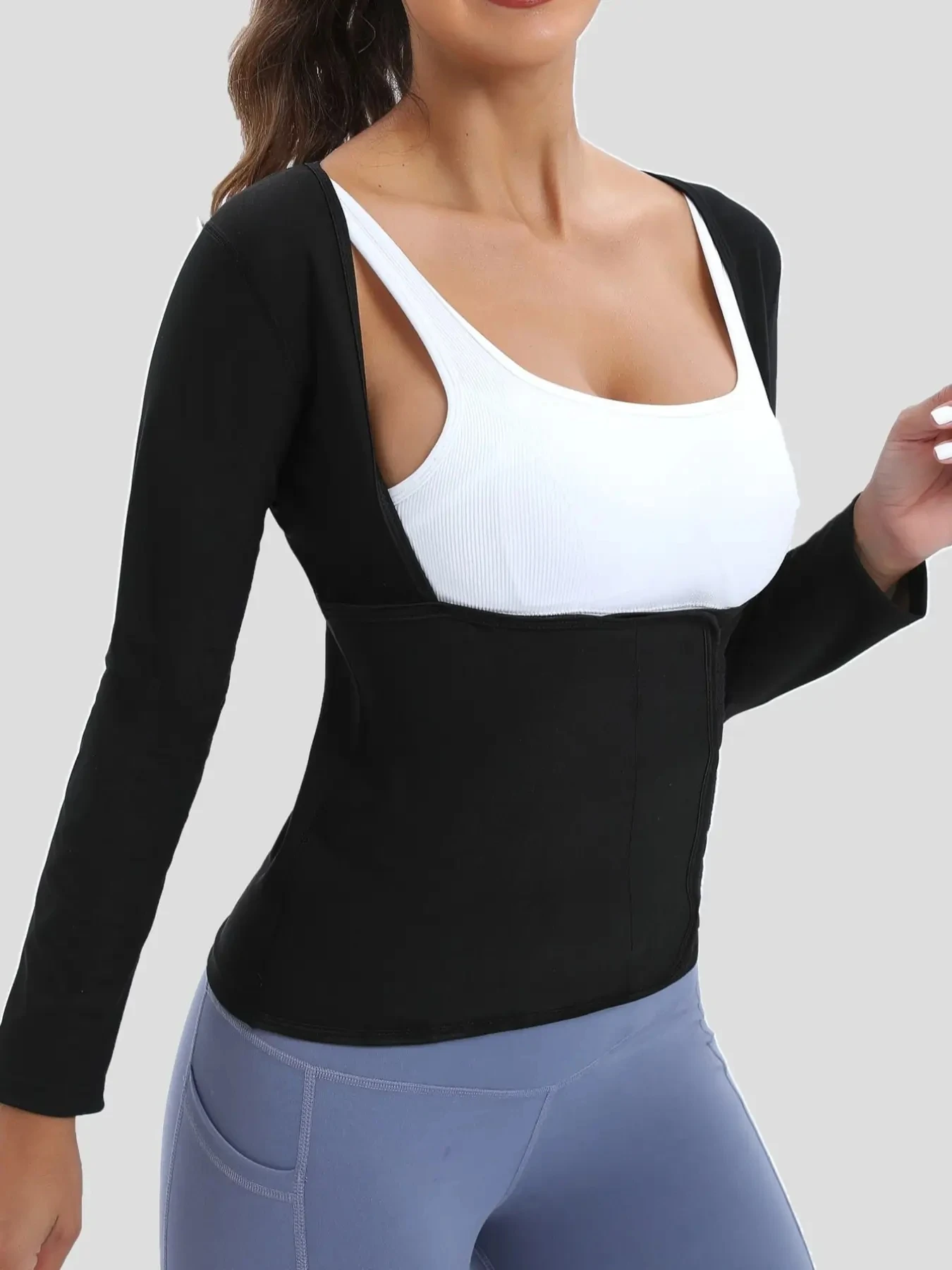 Tuta da Sauna per donna Sweat Body Shaper Hot Waist Trainer camicia a maniche lunghe allenamento Top |