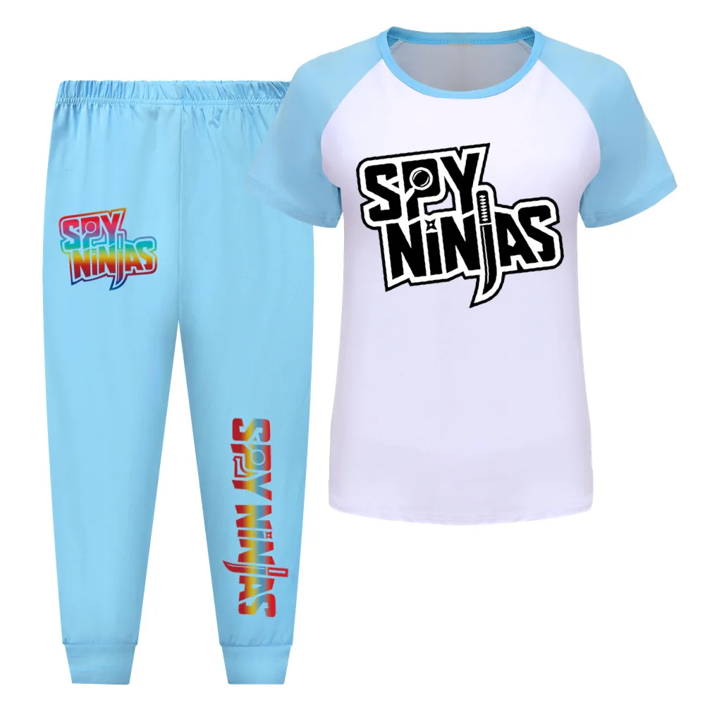 SPY NINJAS Children Pajamas Kids Spring Short Sleeve T Shirt Pants Sets Big Boys Girls Homewear Pyjamas Toddlers Sleepwear