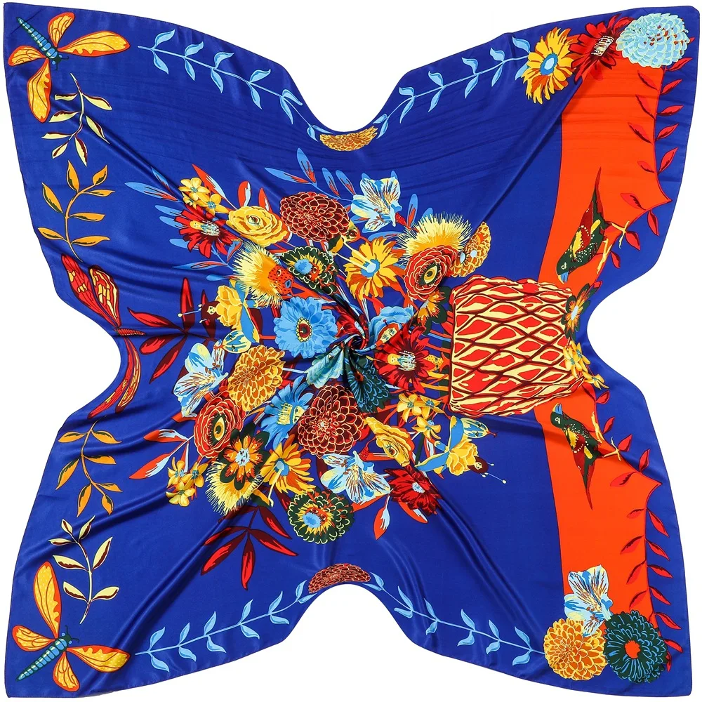 

130cm European Style Butterfly Print Scarf Lightweight Sunscreen Shawl Fashion Gift Present Multipurpose Women Silk Scarf