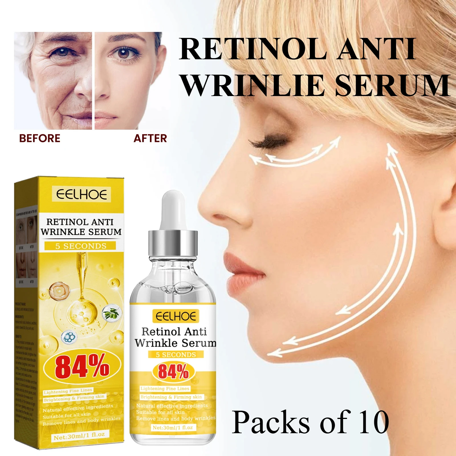 Retinol Anti Wrinkle Serum Shrink Pores Improve Dullness Brighten Skin Fade Fine Lines Moisturize Firm Skin Facial Essence 10Pcs