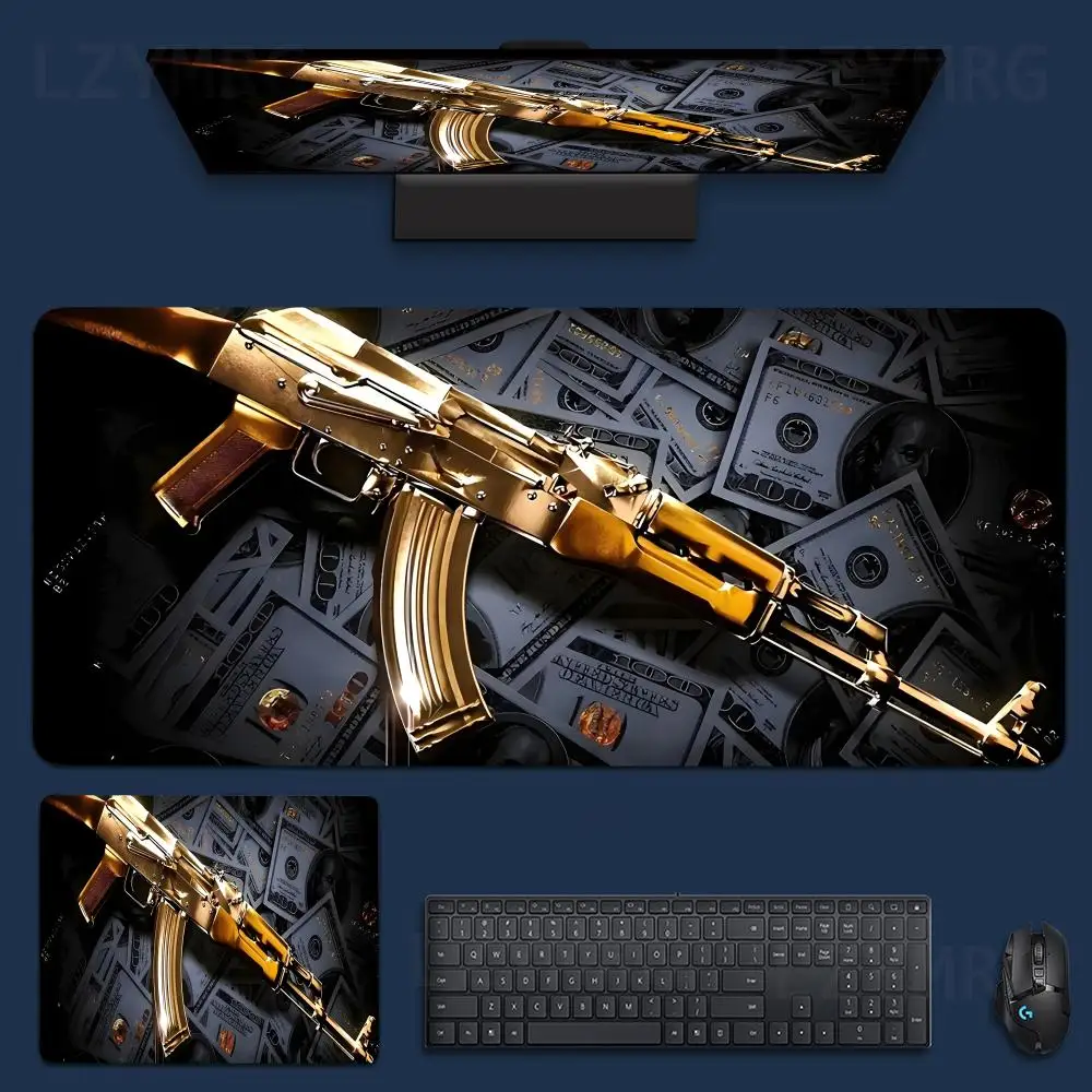 AK-47 بندقية الاعتداء وعلامة الدولار تصميم لوحة الماوس XXL اضافية كبيرة الحجم الكمبيوتر حصيرة مكتبية المطاط المضادة للانزلاق الألعاب لوحة المفاتيح حصيرة