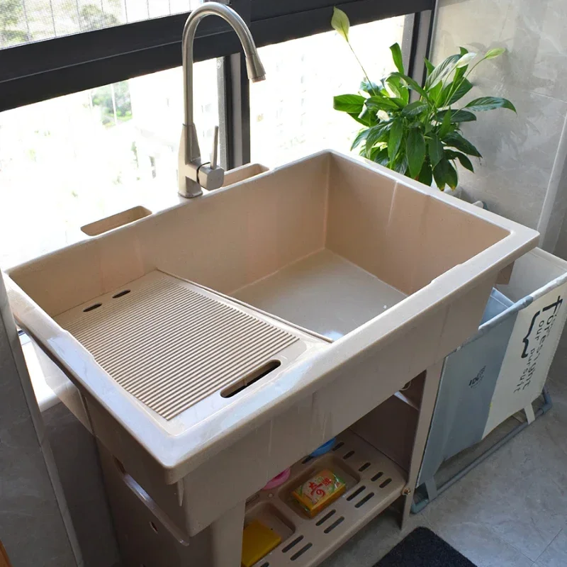 

Plastic laundry sink with washboard balcony, household laundry table, wash basin, sink cabinet, laundry list slot, thickened