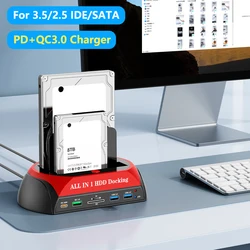 USB3.0 To 2.5/3.5inch SATA IDE HDD SSD Hard Drive SD TF Card Reader with PD QC3.0 Fast Charging Hard Disk Docking Station