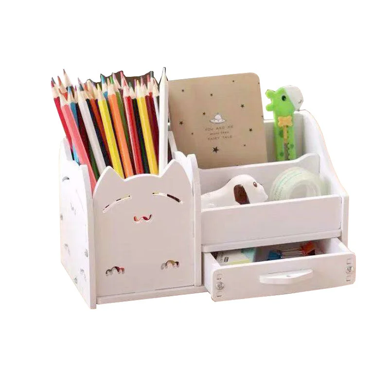 Imagem -04 - Criativo Mesa de Madeira Organizador de Escritório Armazenamento Pen Holder Desktop Lápis Diversos Papelaria Badge Box Acessórios de Mesa Bonito