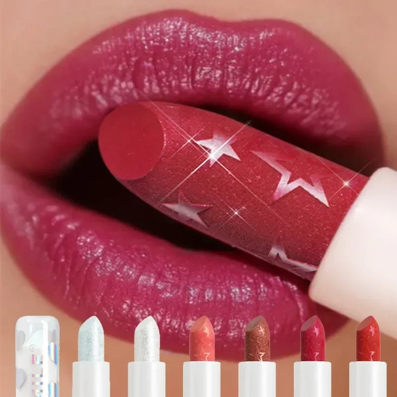 Rossetto perlescente con diamanti Rossetti lucidi in velluto opaco impermeabile Labbra rosse sexy Cosmetici per trucco Tazza antiaderente a lunga durata