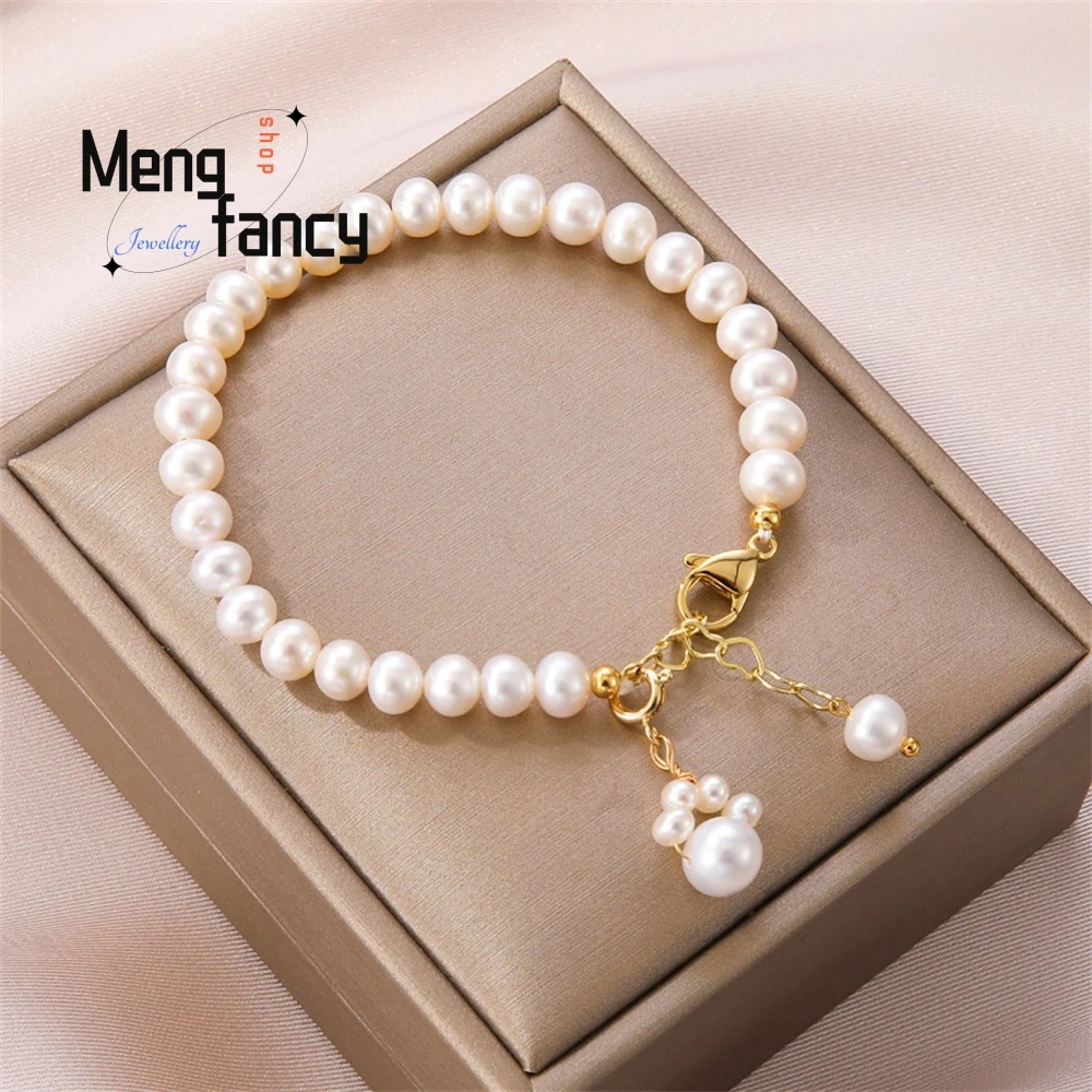 

Freshwater Pearl Cat Paw Bracelet For Women, Fashionable Design, Cute Cat Paw Mark, Retro Style, Simple Pearl Bracelet Elegant