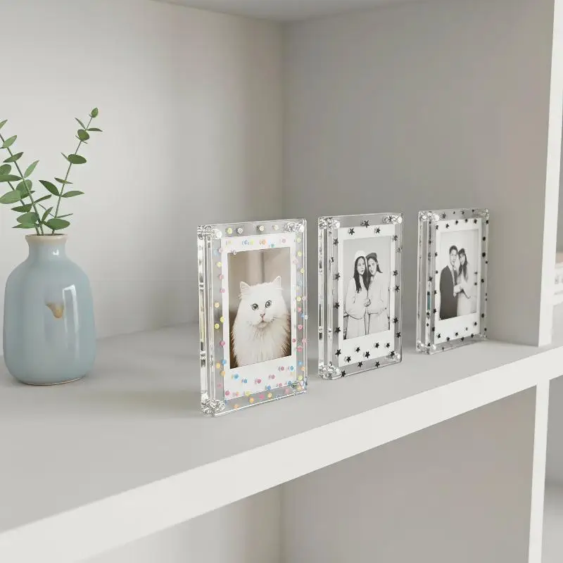 Magnetic 3 Inch Star Wave Dot Photo Frame Refrigerator Sticker Cute Fridge Decor for Birthday Party Souvenir Display