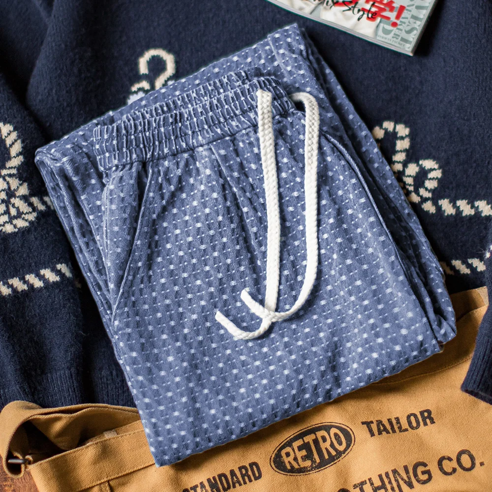 

Винтажные жаккардовые потертые синие джинсы Maden, свободные джинсовые джинсы, прямые брюки с эластичной резинкой на талии и завязками на осень