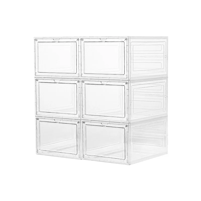 

6 Pack Stackable Storage Bins With Lids, Clear Plastic Organizers With Magnetic Doors For Home Use