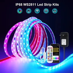 Tuya WiFi Bluetooth WS2811 Addressable 60Leds/m Dream Color 5050 RGB LED Strip Light 24V IP68 Waterproof Adhesive Led Light Tape