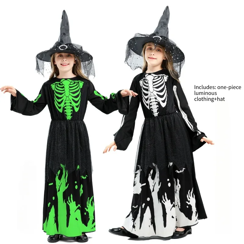 جديد ليلة ضوء الموت ريبر المنجل الأطفال الساحرة الديكور الأسود أنثى تأثيري الساحرة هالوين زي