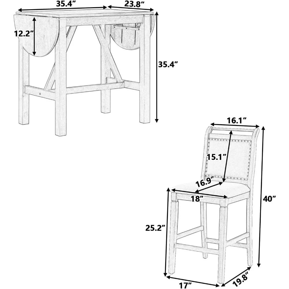 طقم طعام دائري من الخشب الصلب بارتفاع منسدل على شكل أوراق شجر مع كرسيين منجدين للمساحات الصغيرة