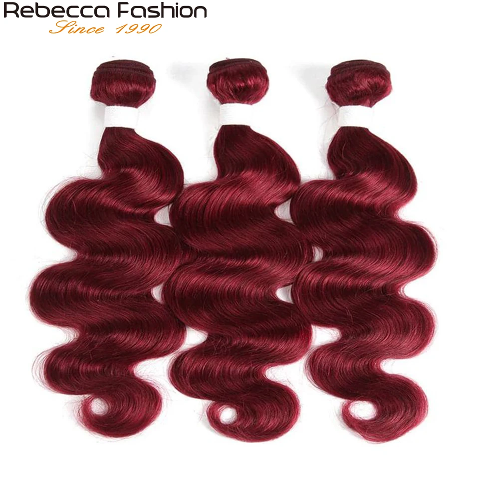 Burgundy Body Wave Human Hair Bundles Remy 100% Human Hair Weaving 180D Body Wave Bundles Machine Double Weft Hair Extensions