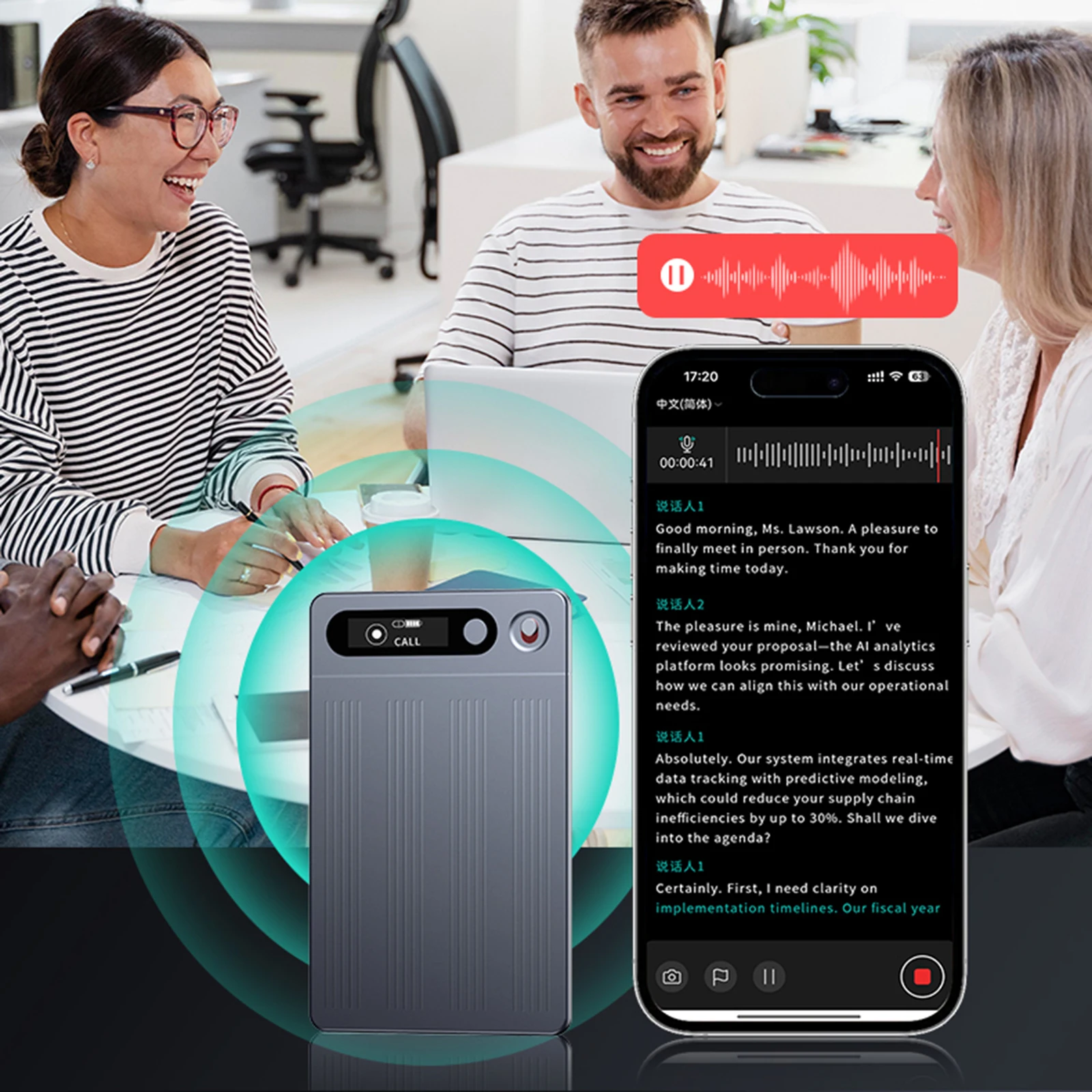 Диктофон с искусственным интеллектом 64G, портативное устройство для заметок с искусственным интеллектом, пересечка и продолжение связок с аудиодиктофоном ChatGPT для встреч/вызов