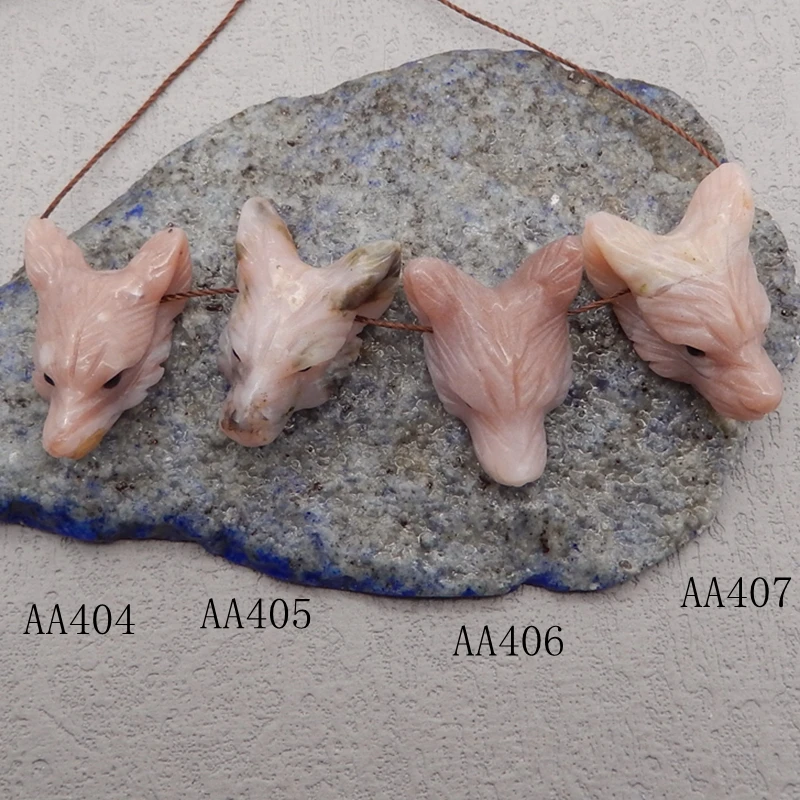 Natural Stone Pink Opal Wolf Head Pendant Bead,Handcarved Animal Pendant DIY Jewelry Necklace Accessories 26x17x10mm 3g