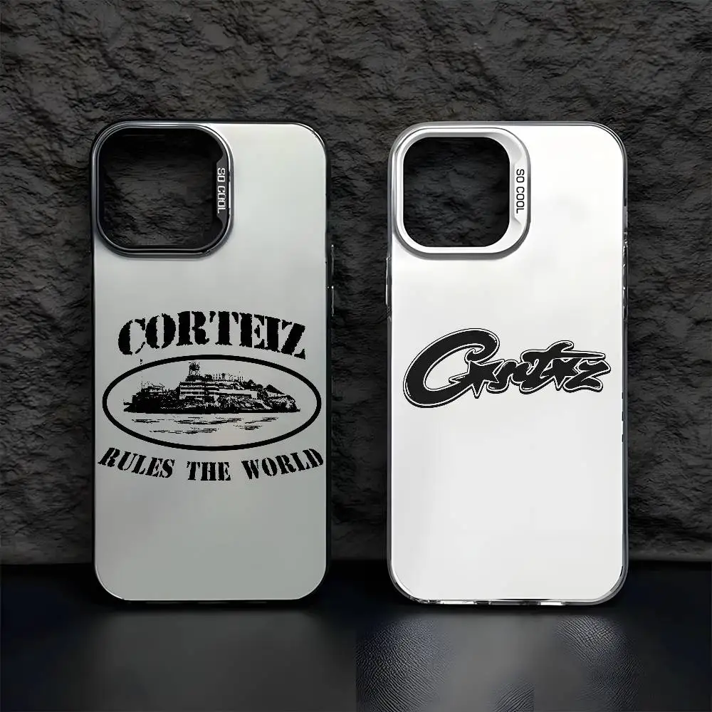 Casing HP iPhone 16 15 14 13 12 11 Pro Max Desainer Matte Laser Aurora Funda dengan Logo Merek Fashion C-Corteizs