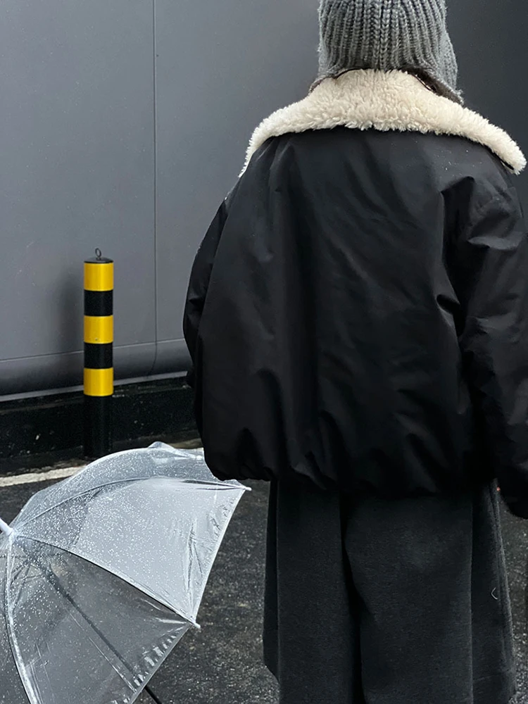 معاطف أنيقة من صوف الضأن والقطن للنساء مع طية صدر السترة وسحاب سترة سميكة ودافئة ملابس خارجية سترة عصرية للسيدات لشتاء 2025 جديد #4