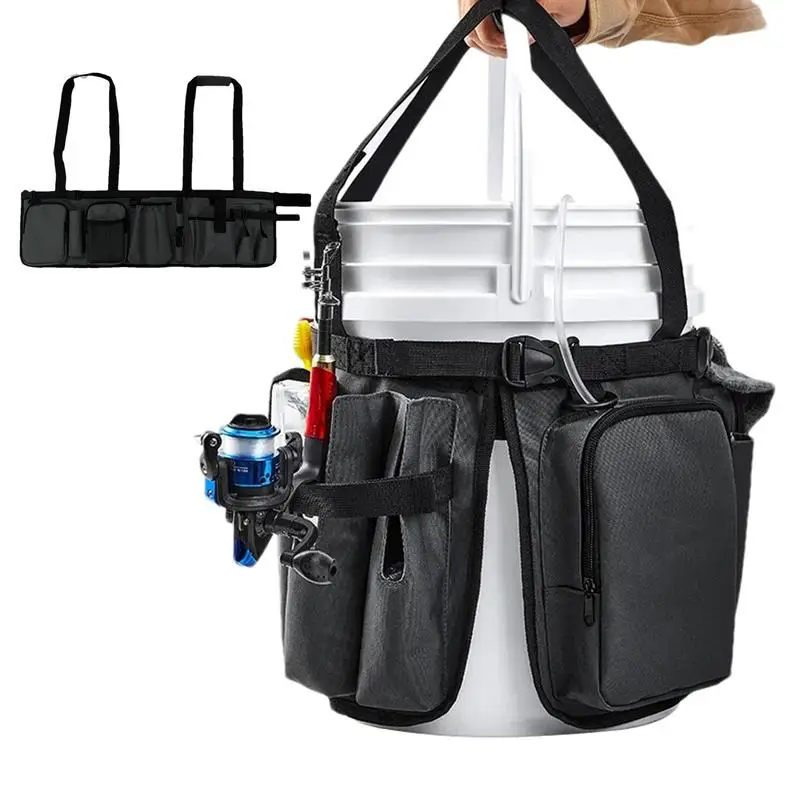

Bucket Tool Organizer Fishing Adjustable Bucket Caddy Tackle Bag Multi-pocket Rod & Plier Holder For Fishing Gear Oxford Cloth