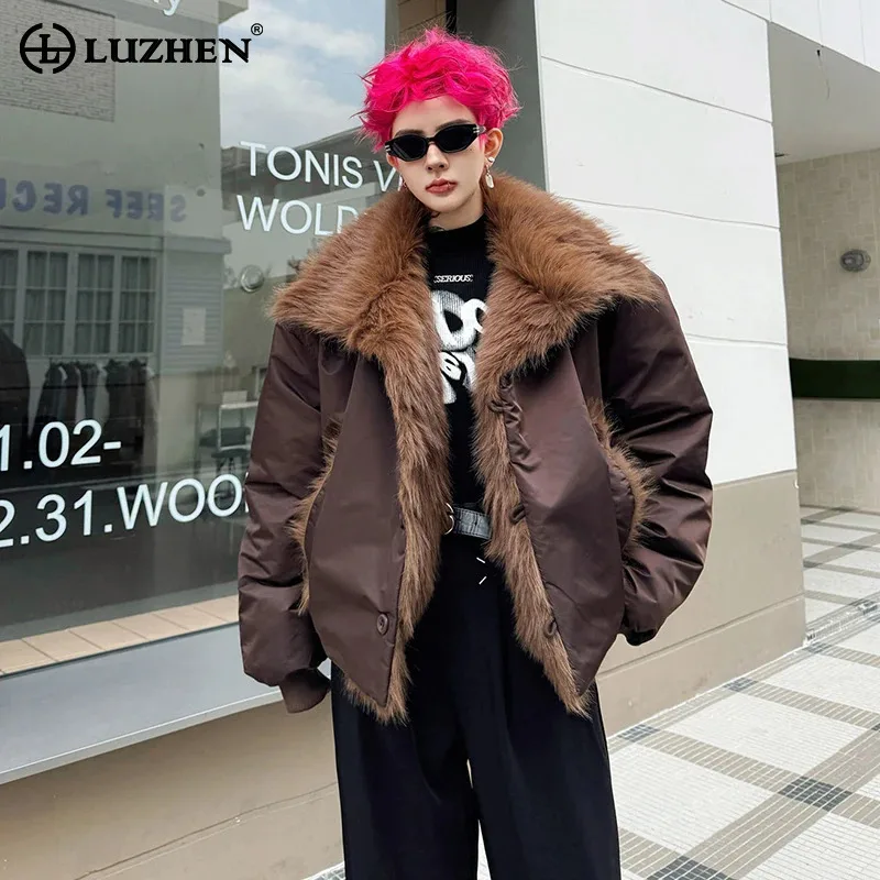 

LUZHEN 2025 Winter Faux Fur Liner Thickened Warm Parka Jacket Men's Trendy Streetwear Handsome Stand Neck Padded Clothes JY5021