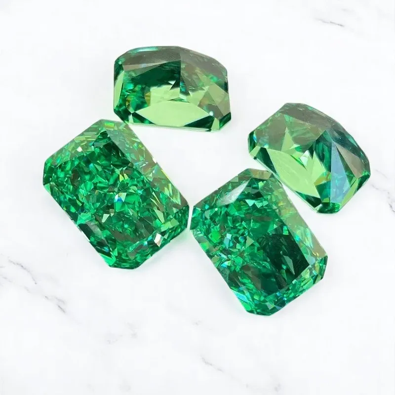 High Carbon Diamond Lab Zircon Cubic Zirconia Green Octagon Crushed Ice Cut Radiant Cut 5A+ Quality