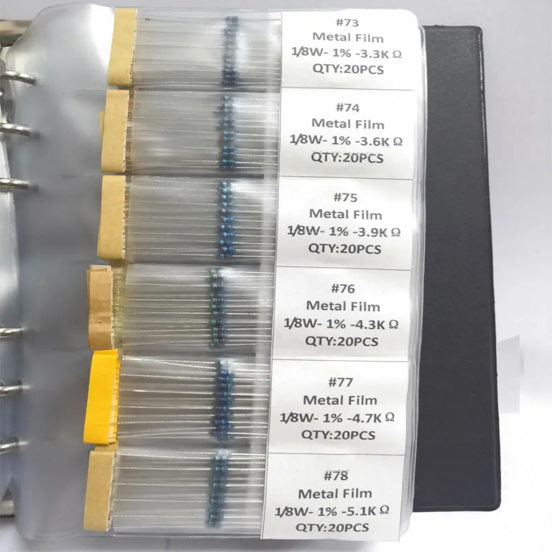 130Values 1/8W 0.125W 1% Metal Film Resistors Assorted Pack Set Lot Book Kits