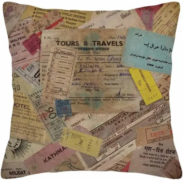 Throw Pillow Covers Colorful Luggage Vintage Travel Made of Lots Old Tickets Boarding Passes Hotel Reception and Other Documents